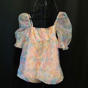 SHEIN Multicolor Puff Sleeve Blouse